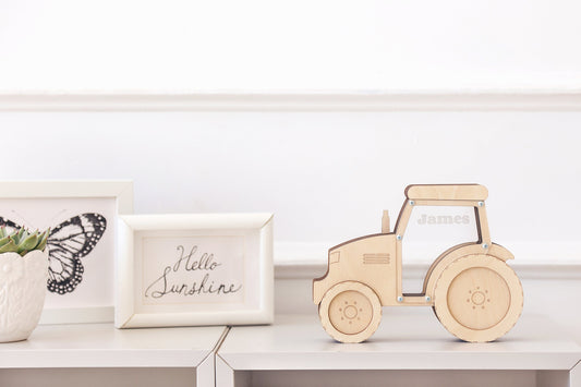 Wooden piggy bank Tractor Moneybox Birthday gift, Piggy banks for boys, gifts for dad Money bank Engraved Gift for kid