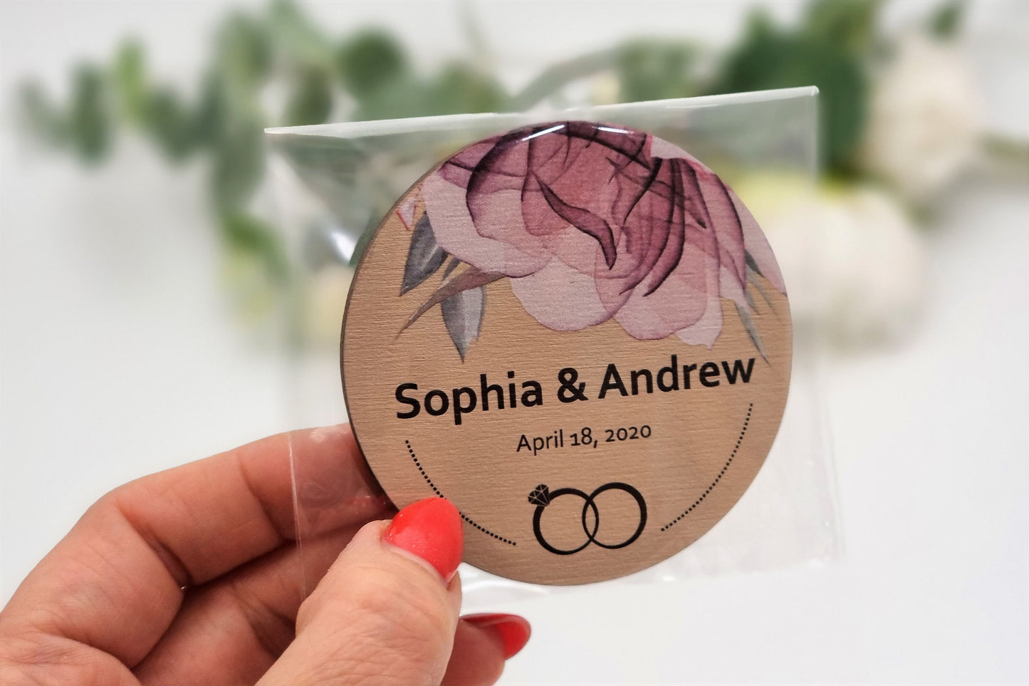 Personalized magnets, magnets for wedding guests, Floral thank you magnets