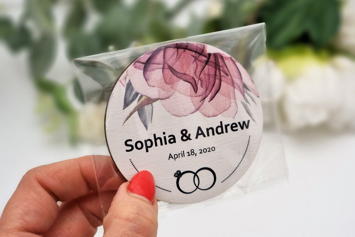 Personalized magnets, magnets for wedding guests, Floral thank you magnets