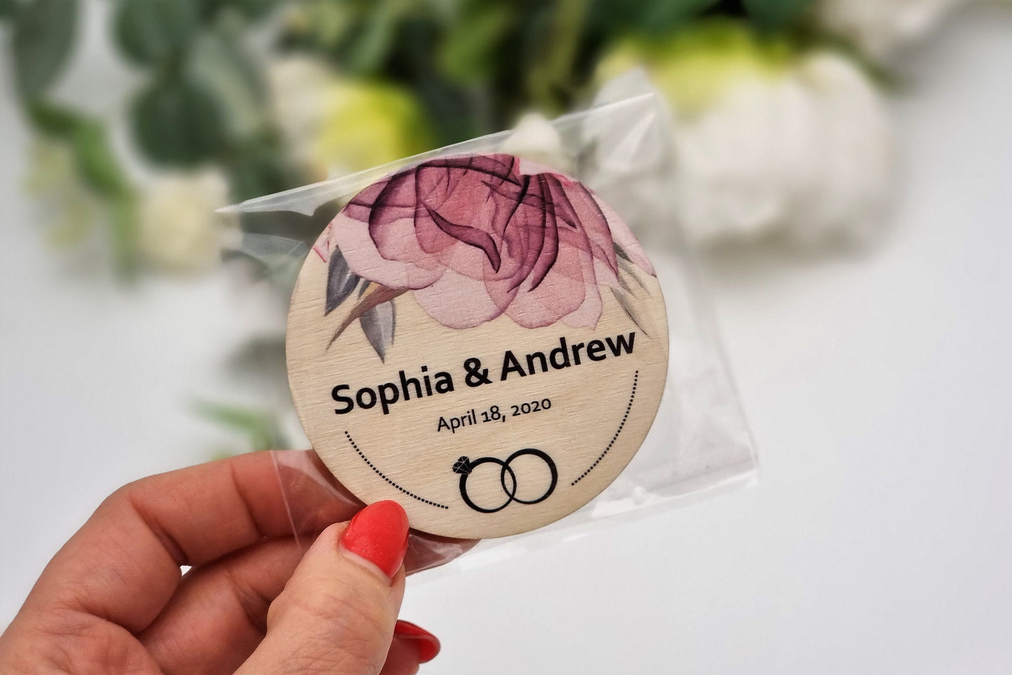 Personalized magnets, magnets for wedding guests, Floral thank you magnets