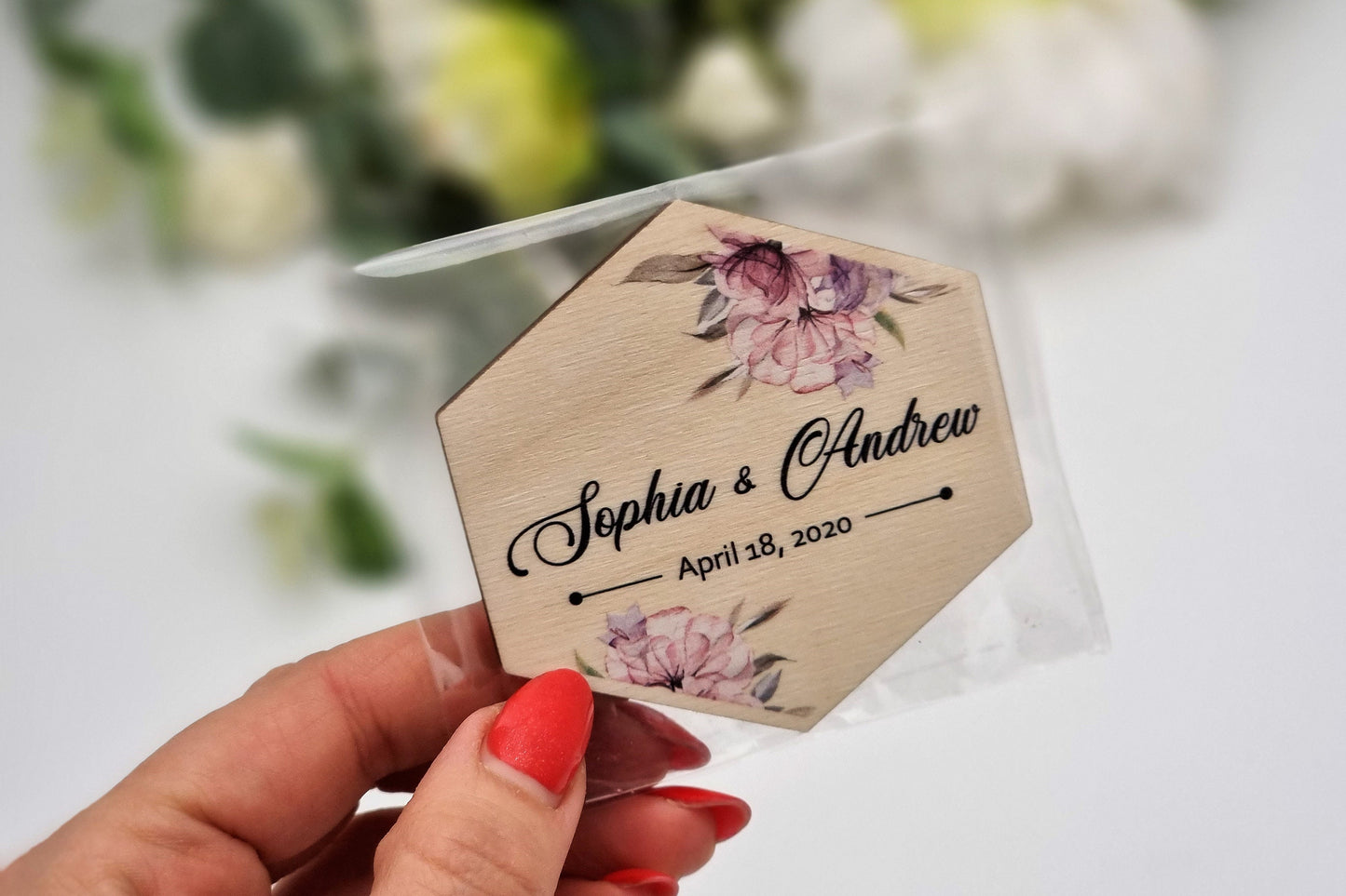 Personalized magnets, magnets for wedding guests, Floral thank you magnets