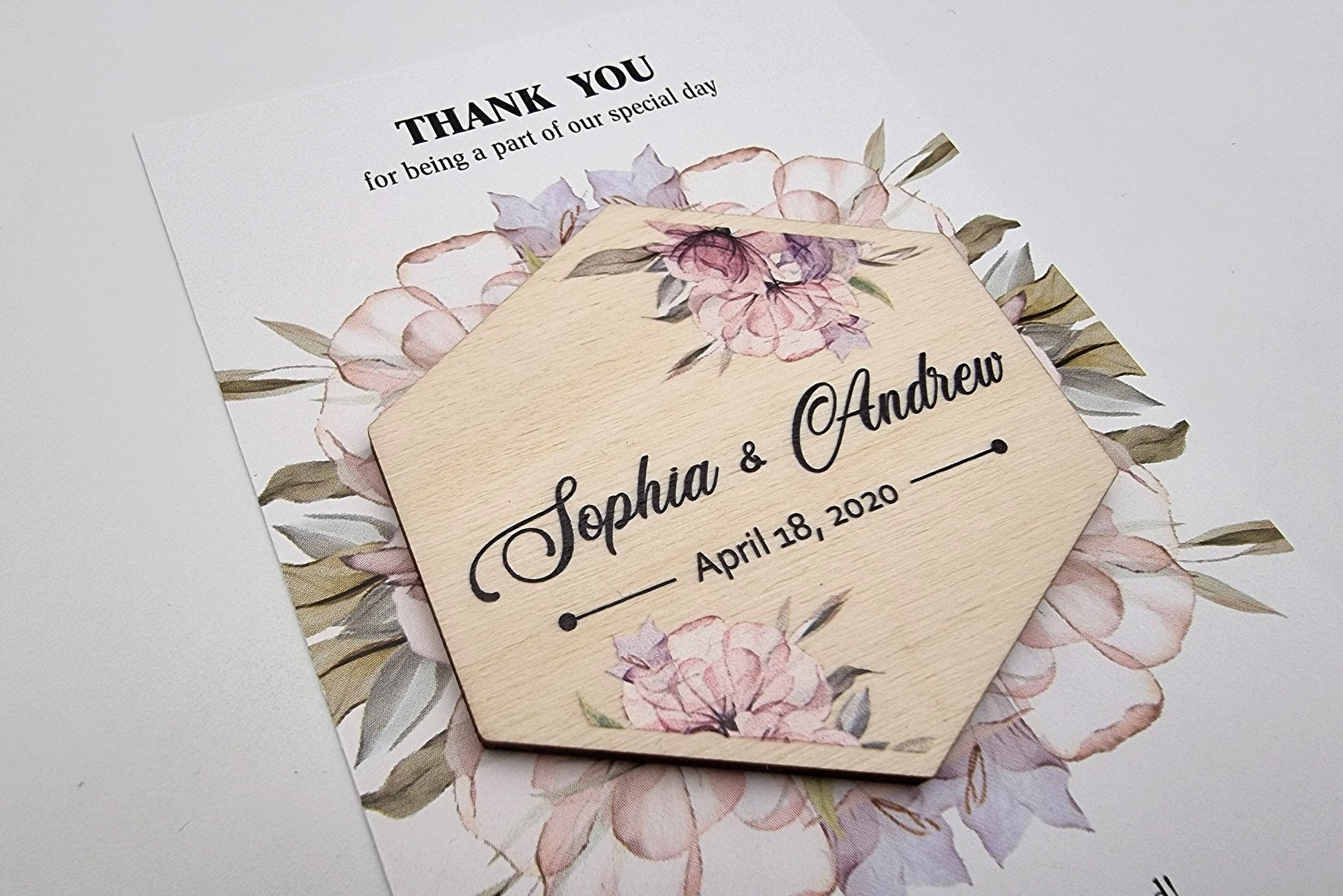 Personalized magnets, magnets for wedding guests, Floral thank you magnets