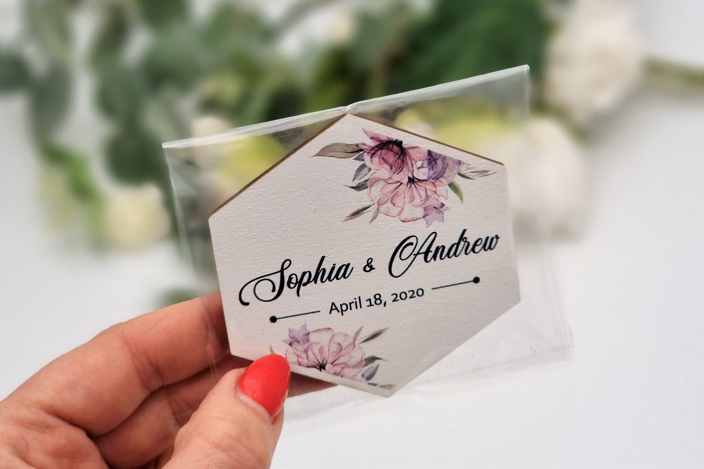 Personalized magnets, magnets for wedding guests, Floral thank you magnets