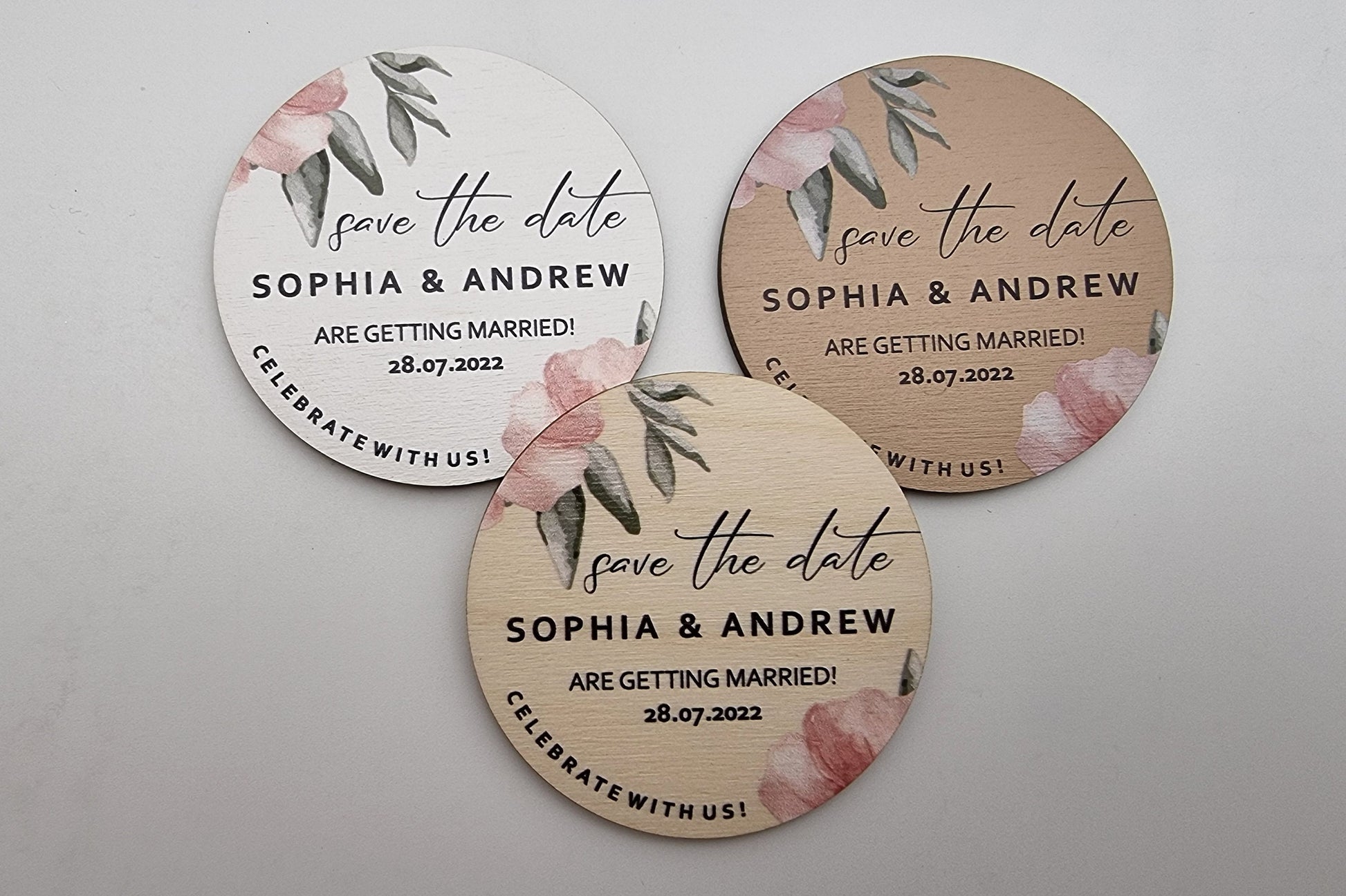 Wooden save the date, save the date magnet, personalized magnets