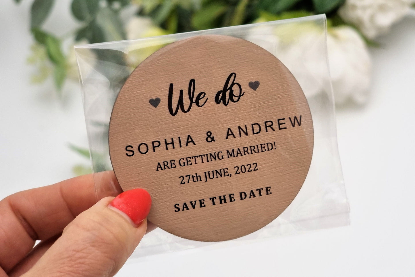 Wood save the date magnet, personalized wedding magnets