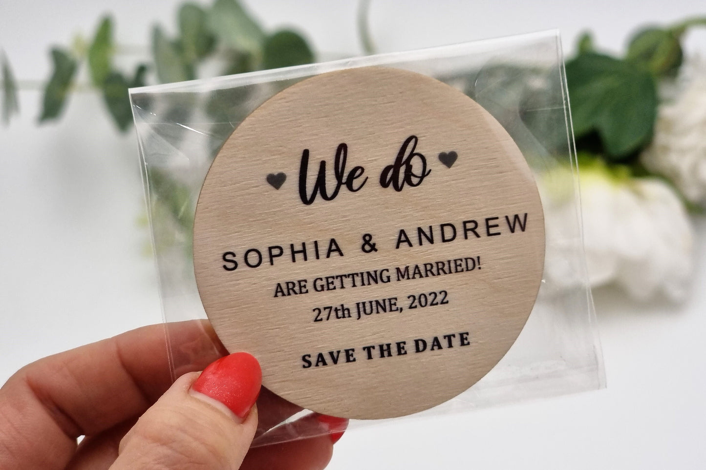 Wood save the date magnet, personalized wedding magnets