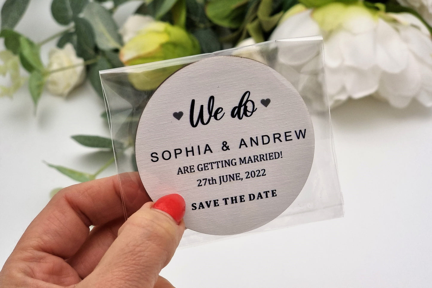 Wood save the date magnet, personalized wedding magnets