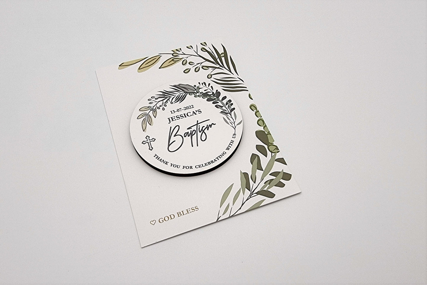 Greenery baptism favors, Thank you gift for guests, Personalized magnets