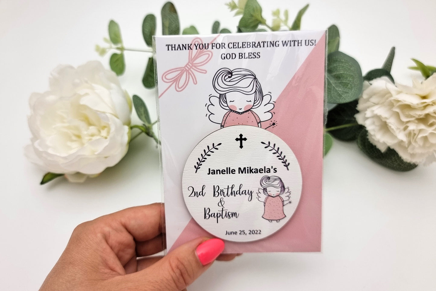 Christening favors, Baptism magnets with angel, thank you gifts for guests