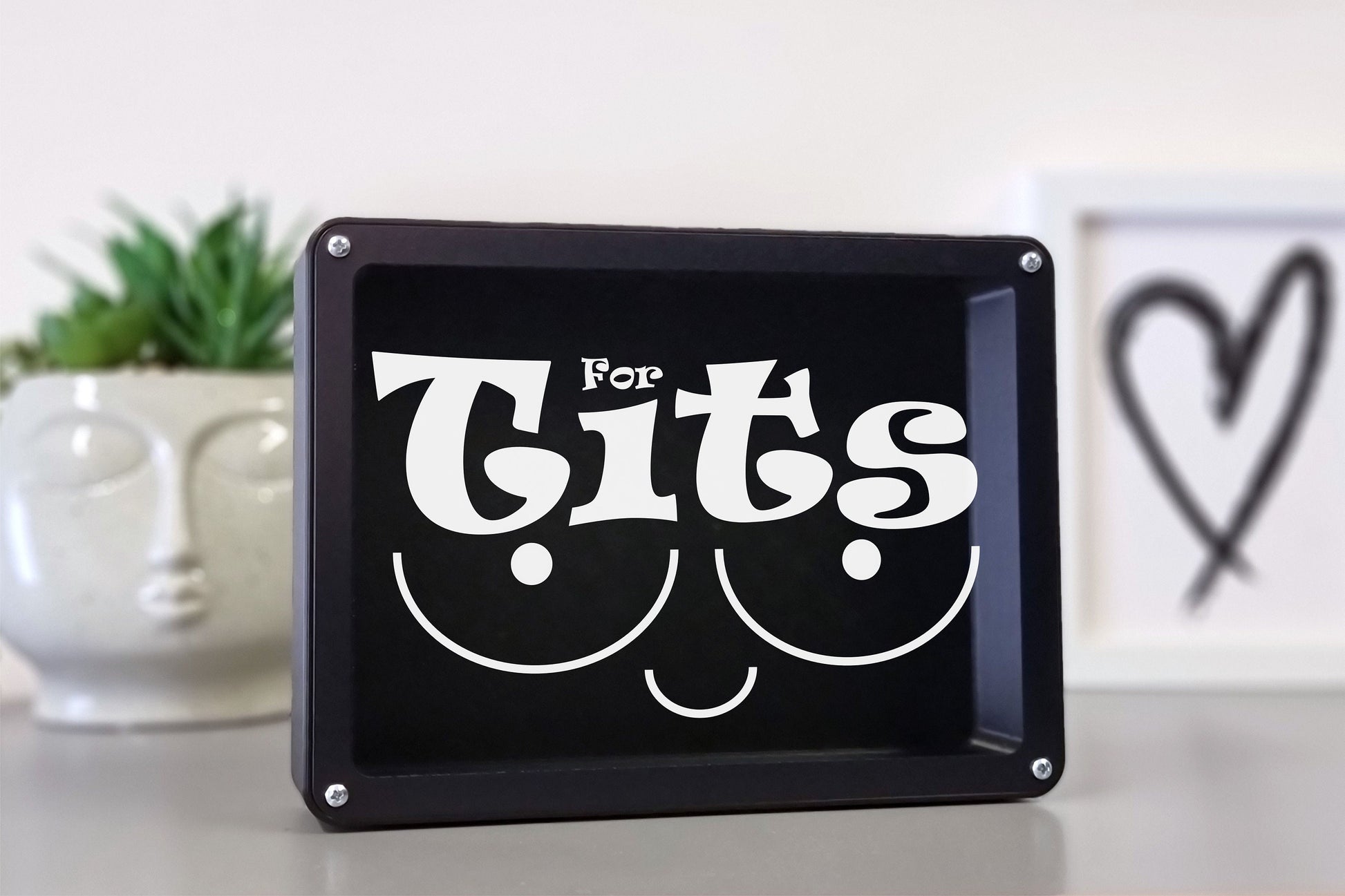 3D printed Funny gift, Boob job fund black piggy bank "For TITS", made of PLA plastic