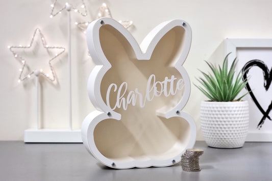 3D printed Piggy banks for girls personalized, Bunny piggy bank made of PLA plastic - Perfect Baby shower gift!