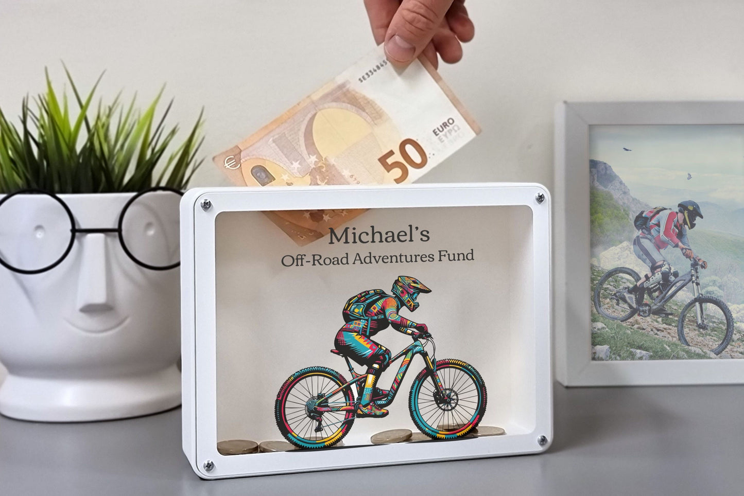 Personalized Mountain bike gift, 3D Printed Piggy banks for boys, Cycling gifts for men, Bicycle fund