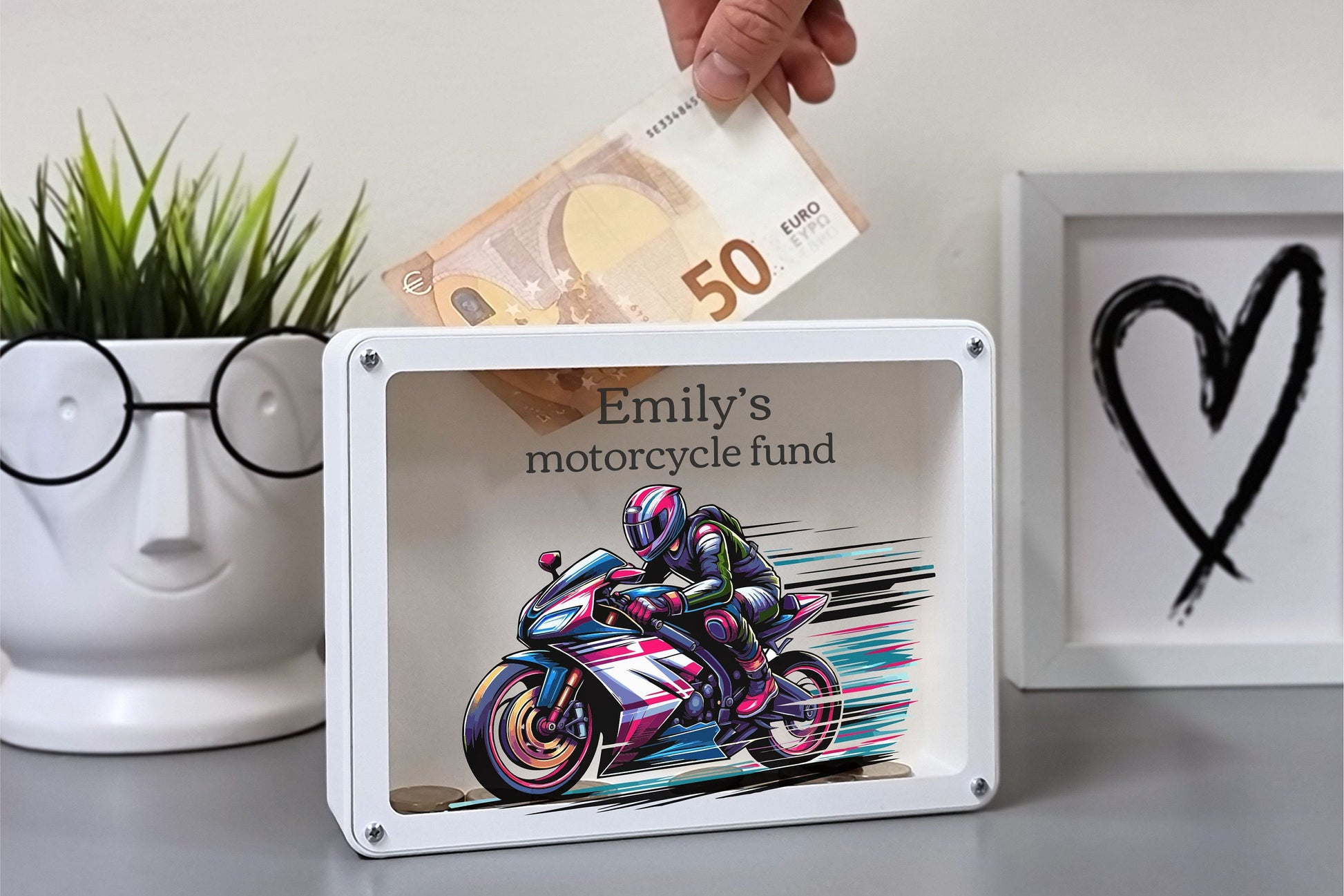 Personalized Sport Motorcycle Piggy bank, 3D Printed Piggy banks for girls, Motorcycle gifts for woman, Motorcycle money box