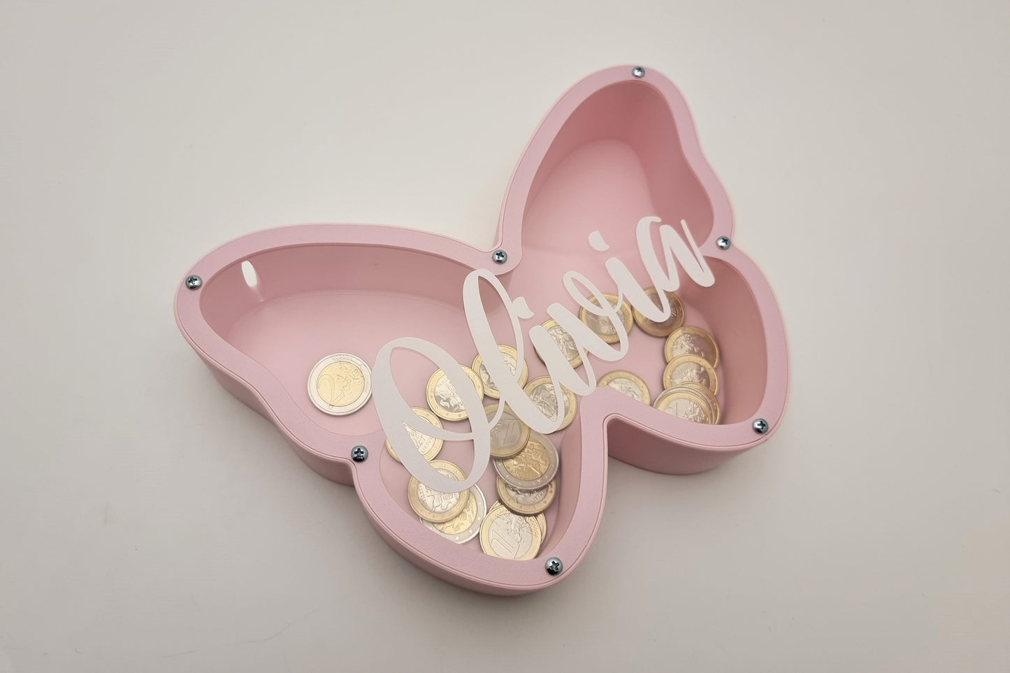 Pink Butterfly Piggy Bank Made of PLA Plastic - Personalized money box for Kids - Perfect Gift Idea for Girls