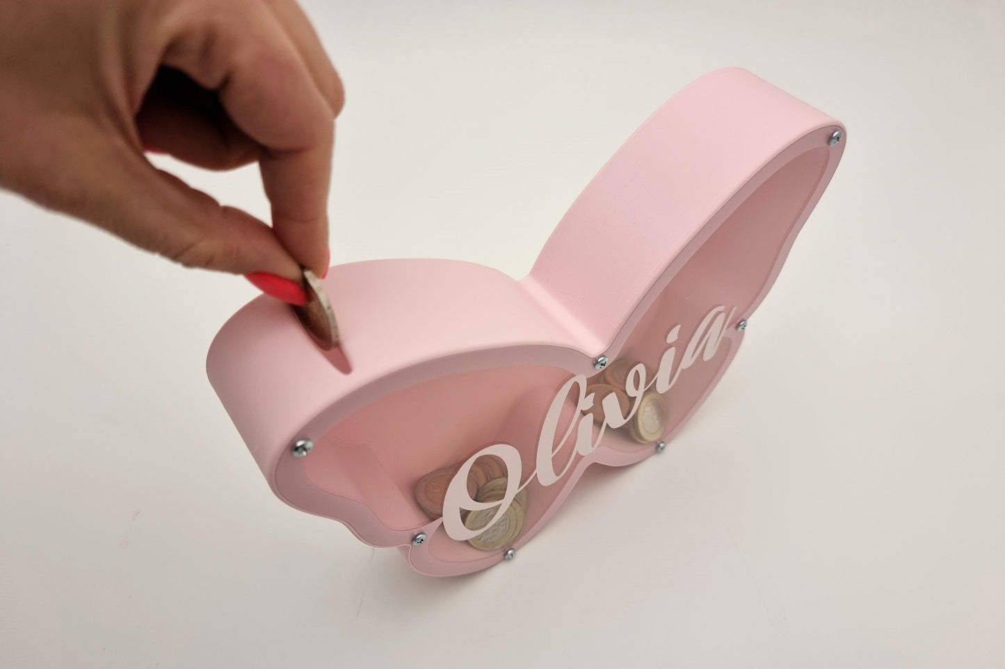 Pink Butterfly Piggy Bank Made of PLA Plastic - Personalized money box for Kids - Perfect Gift Idea for Girls