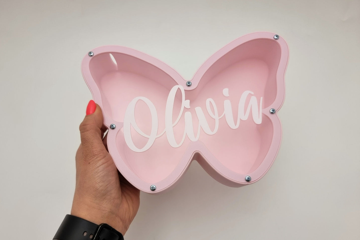 Pink Butterfly Piggy Bank Made of PLA Plastic - Personalized money box for Kids - Perfect Gift Idea for Girls