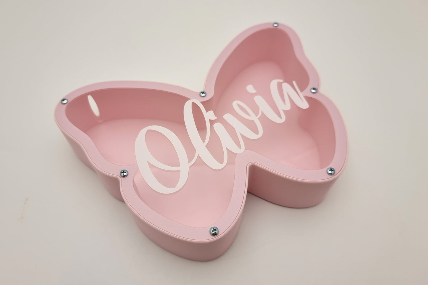 Pink Butterfly Piggy Bank Made of PLA Plastic - Personalized money box for Kids - Perfect Gift Idea for Girls