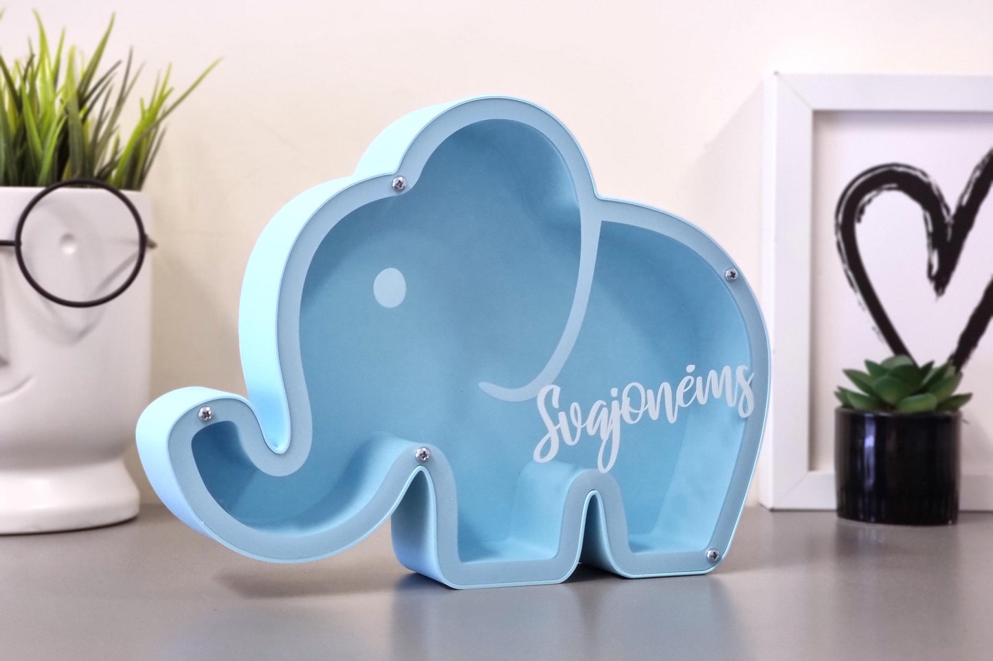 Personalized Blue Elephant Piggy Bank | 3D Printed Baby Shower Gift for Boy