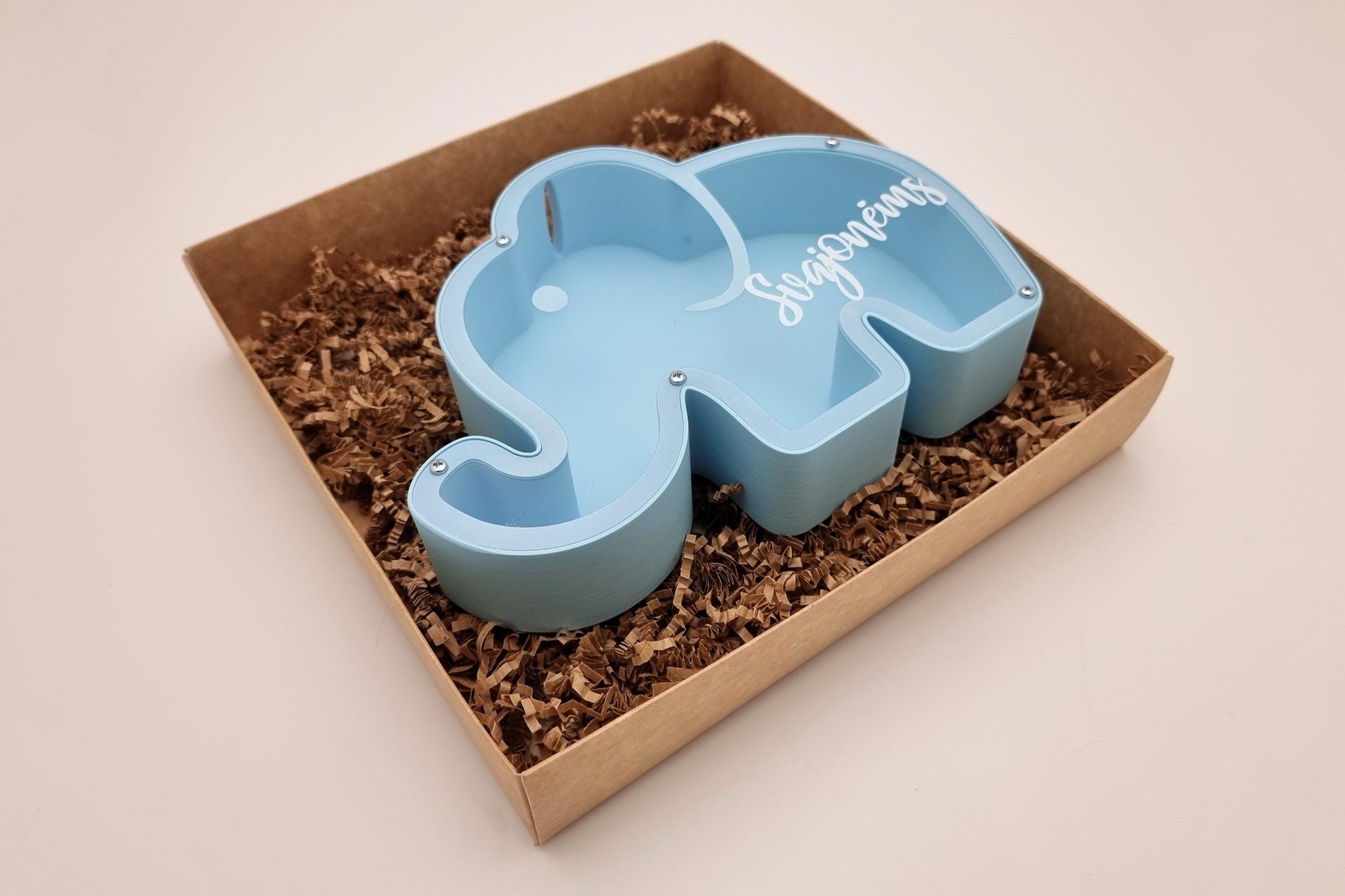 Personalized Blue Elephant Piggy Bank | 3D Printed Baby Shower Gift for Boy