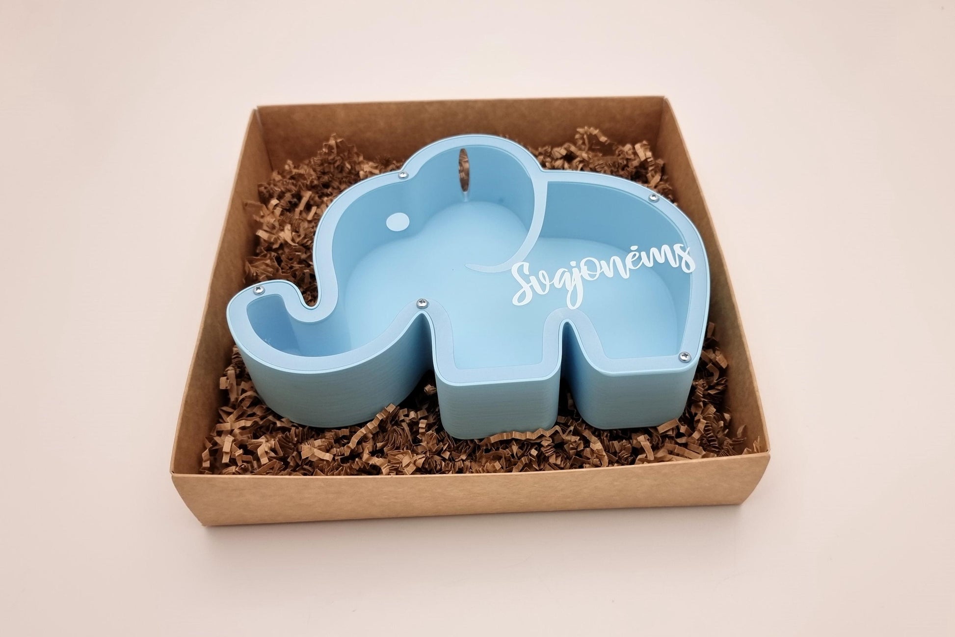 Personalized Blue Elephant Piggy Bank | 3D Printed Baby Shower Gift for Boy